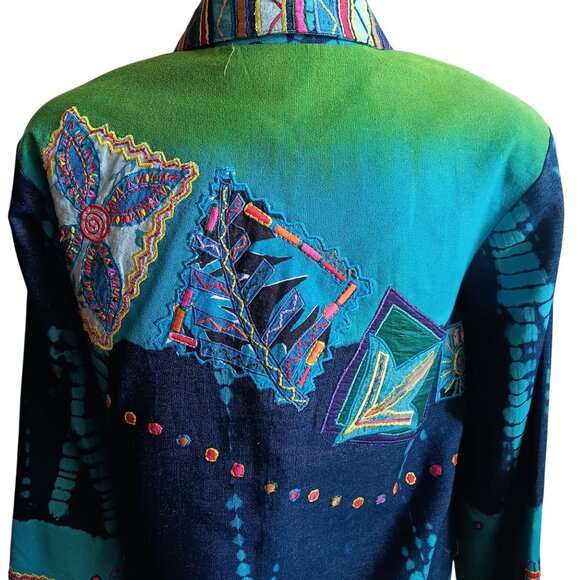 Vtg 90's Women's Jacket XS Colorful Patchwork Embroidered Coldwater Creek India - Picture 7 of 7
